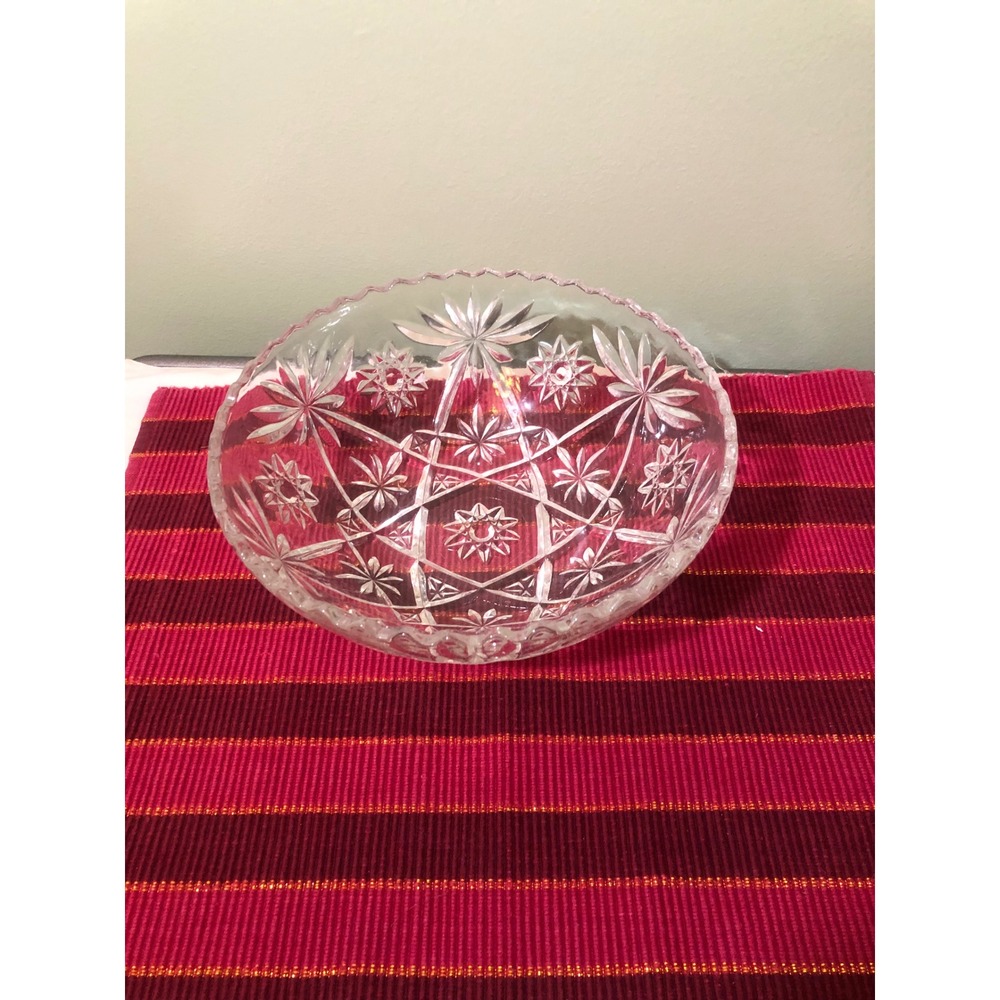 Vtg Anchor Hocking Star of David Bowl Pattern Scalloped Edge Clear Crystal 8in
